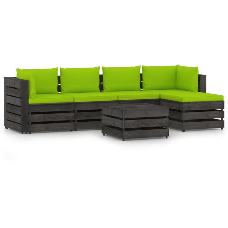 Salon de jardin 6 pcs avec coussins Bois impregne de gris vi
