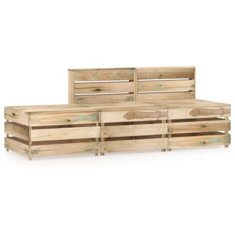 vidaXL Bois Imprégné de Vert Salon de Jardin 2 pcs et Coussins Multicolore