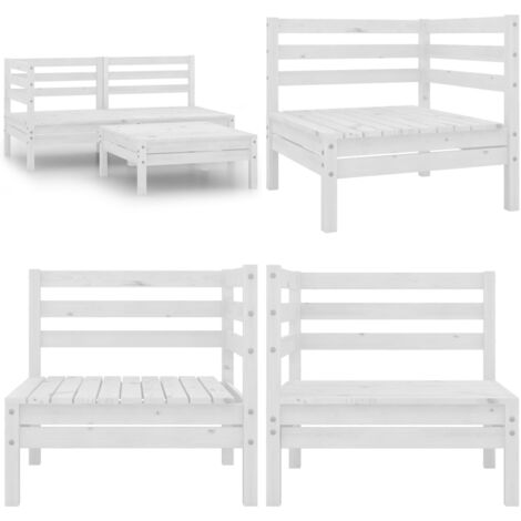 Salon de jardin 3 pcs Bois de pin massif Blanc - Salon De Jardin - Mobilier De Jardin - Ensemble De Salon - Meubles De Jardin En Bois - Bois De Pin - Home & Living