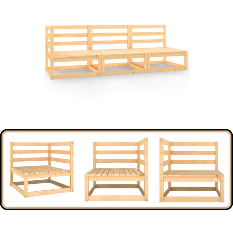 Salon de jardin 3 pcs bois massif de pin - Salon De Jardin - Mobilier De Jardin - Ensemble De Salon - Canapé D'angle - Chaise Longue