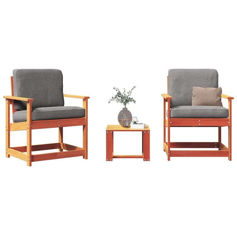 Salon de jardin 3 pcs cire marron bois de pin massif