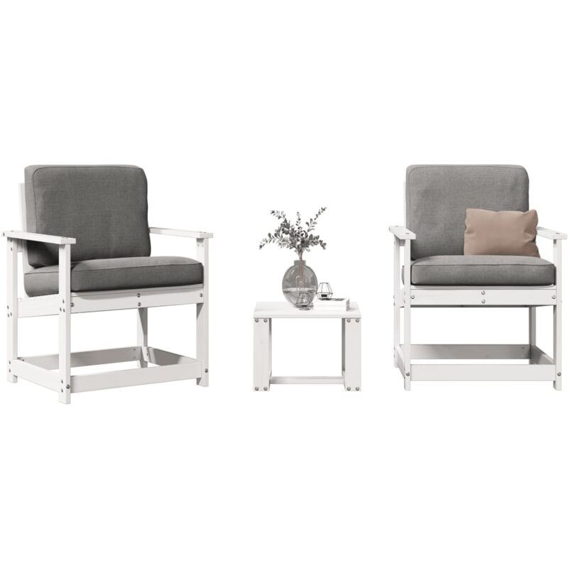 Salon de jardin 3 pcs blanc bois massif de pin - Vidaxl