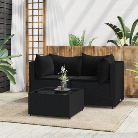 Salon de jardin 3 pcs - Canapé de jardin - Ensembles de Meubles d'exterieur - avec coussins Noir Résine tressée Chic-389684