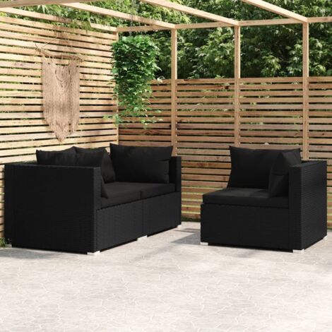 Salon de jardin 3 pcs - Canapé de jardin - Ensembles de Meubles d'exterieur - avec coussins Noir Résine tressée Chic-459078