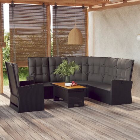 Salon de jardin 3 pcs - Canapé de jardin - Ensembles de Meubles d'exterieur - avec coussins Noir Résine tressée Chic-984964