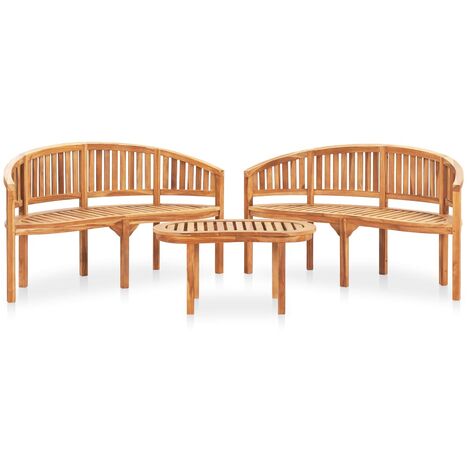 Salon de jardin 3 pcs - Canapé de jardin - Ensembles de Meubles d'exterieur - en forme de banane Bois de teck solide Chic-968555 - Brun