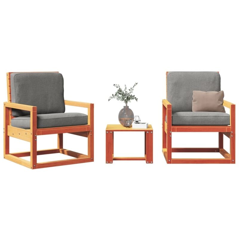 Vidaxl - Salon de jardin 3 pcs cire marron bois de pin massif