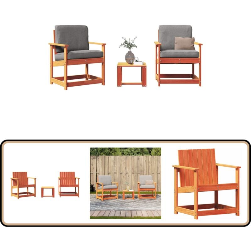 Salon de jardin 3 pcs cire marron bois de pin massif - Salon De Jardin - Mobilier Extérieur - Table De Jardin - Chaises De Jardin - Bois De Pin