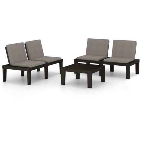 Salon de jardin 3 pcs Contemporain, Ensemble repas de jardin, avec coussins Plastique Gris OIB6005E
