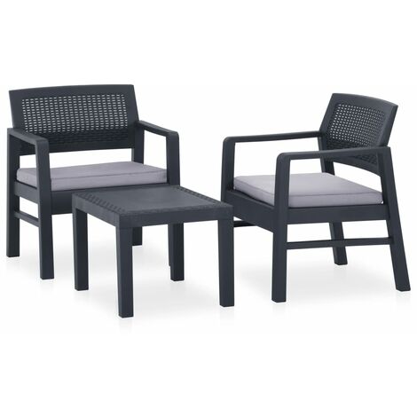 Salon de jardin 3 pcs Contemporain, Ensemble repas de jardin, avec coussins Plastique Gris OIB6943E - Gris