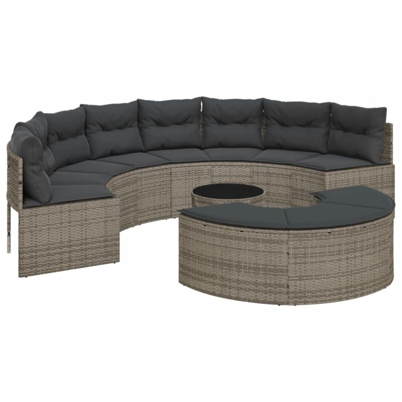Vidaxl - Salon de jardin 3 pcs demi-rond gris résine tressée