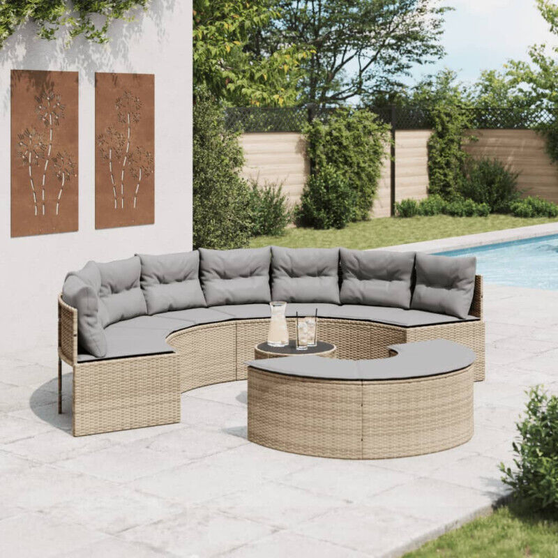 Salon de jardin 3 pcs demi-rond beige résine tressée vidaXL