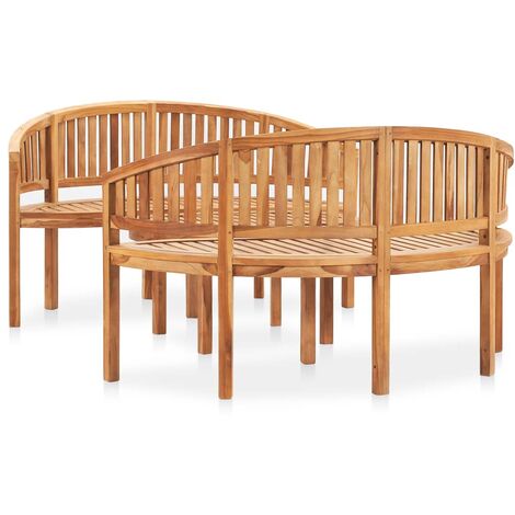 Salon de jardin 3 pcs en forme de banane Bois de teck solide