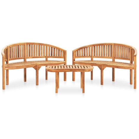 Salon de jardin 3 pcs en forme de banane Bois de teck solide