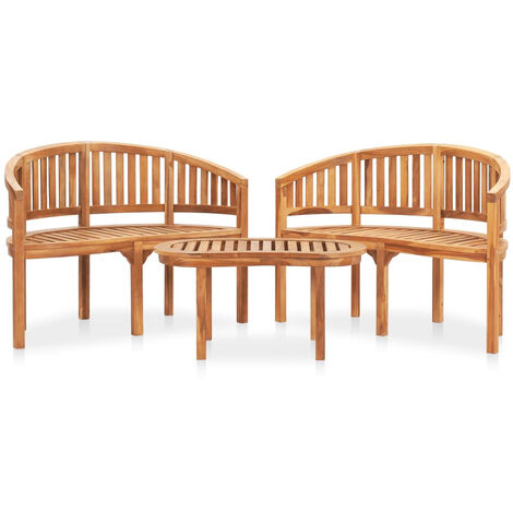 Salon de jardin 3 pcs en forme de banane Bois de teck solide