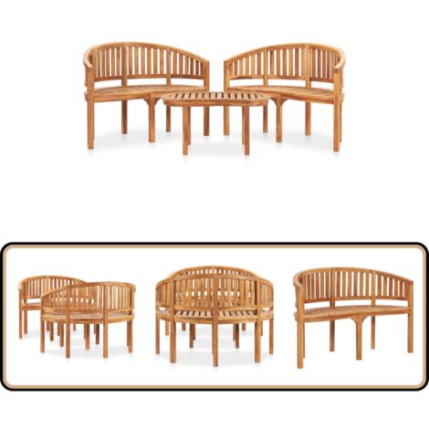 Salon de jardin 3 pcs en forme de banane Bois de teck solide - Ensemble Salon De Jardin - Salon De Jardin En Teck - Mobilier De Jardin - Table Basse Extérieure - Chaise Longue