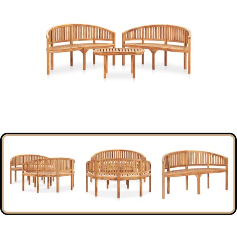 Salon de jardin 3 pcs en forme de banane Bois de teck solide - Ensemble Salon De Jardin - Salon De Jardin En Teck - Mobilier De Jardin - Table Basse Extérieure - Chaise Longue