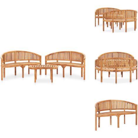 Salon de jardin 3 pcs en forme de banane Bois de teck solide - Ensemble Salon De Jardin - Salon De Jardin En Teck - Mobilier De Jardin - Table Basse Extérieure - Chaise Longue