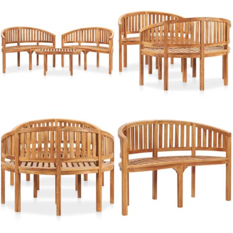 Salon de jardin 3 pcs en forme de banane Bois de teck solide - Ensemble Salon De Jardin - Salon De Jardin En Teck - Mobilier De Jardin - Table Basse Extérieure - Chaise Longue - Home & Living
