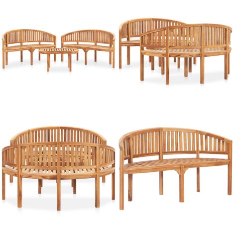 Salon de jardin 3 pcs en forme de banane Bois de teck solide - Ensemble Salon De Jardin - Salon De Jardin En Teck - Mobilier De Jardin - Table Basse Extérieure - Chaise Longue - Home & Living