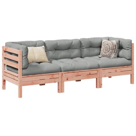 Salon de jardin 3 pcs et coussins-Lot de 3 Mobilier de jardin-Meuble de jardin bois massif sapin de douglas 679413
