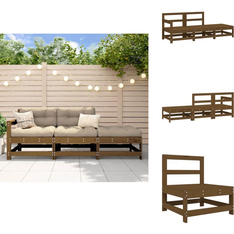 Salon de jardin 3 pcs marron miel bois de pin massif - Salon De Jardin - Meuble De Jardin - Ensemble De Salon - Mobilier Extérieur - Bois De Pin