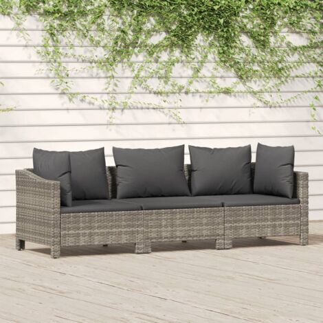 Salon de jardin 3 pcs Meuble de jardin Mobilier de jardin avec coussins Gris Résine tressée 89345