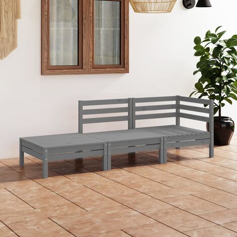 Salon de jardin 3 pcs  Meuble de jardin Mobilier de jardin Gris Bois de pin massif 75460