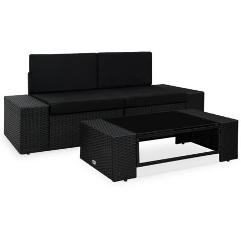 Salon de jardin 3 pcs Meuble de jardin Mobilier de jardin Résine tressée Noir 66772