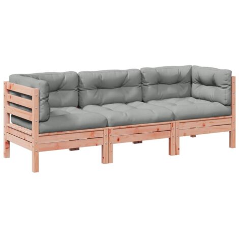Salon de jardin 3 pcs  Mobilier de jardin et coussins bois massif sapin de douglas
