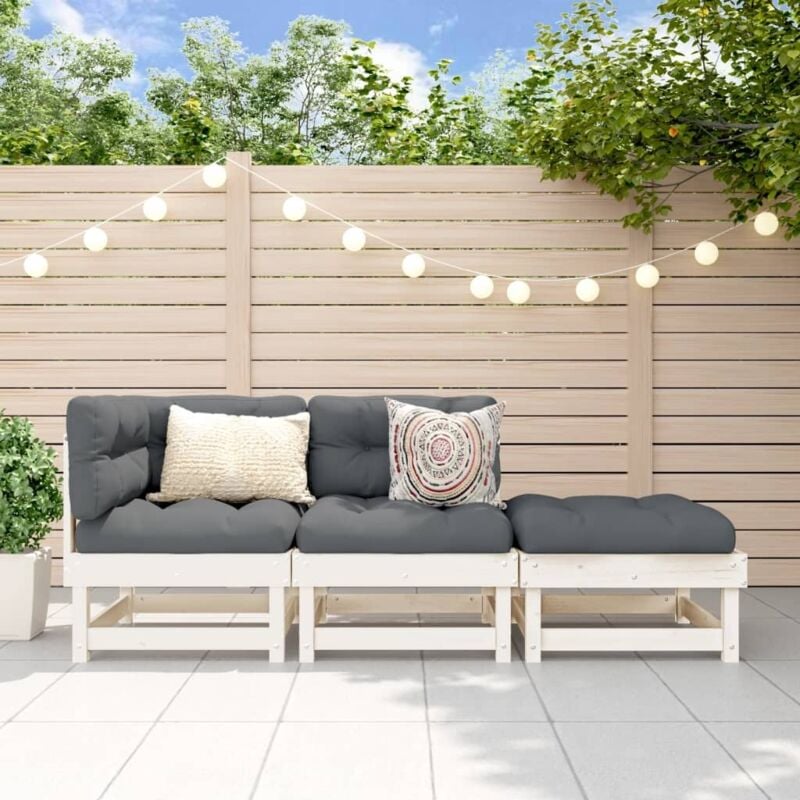 Vidaxl - Salon de jardin 3 pcs blanc bois massif de pin