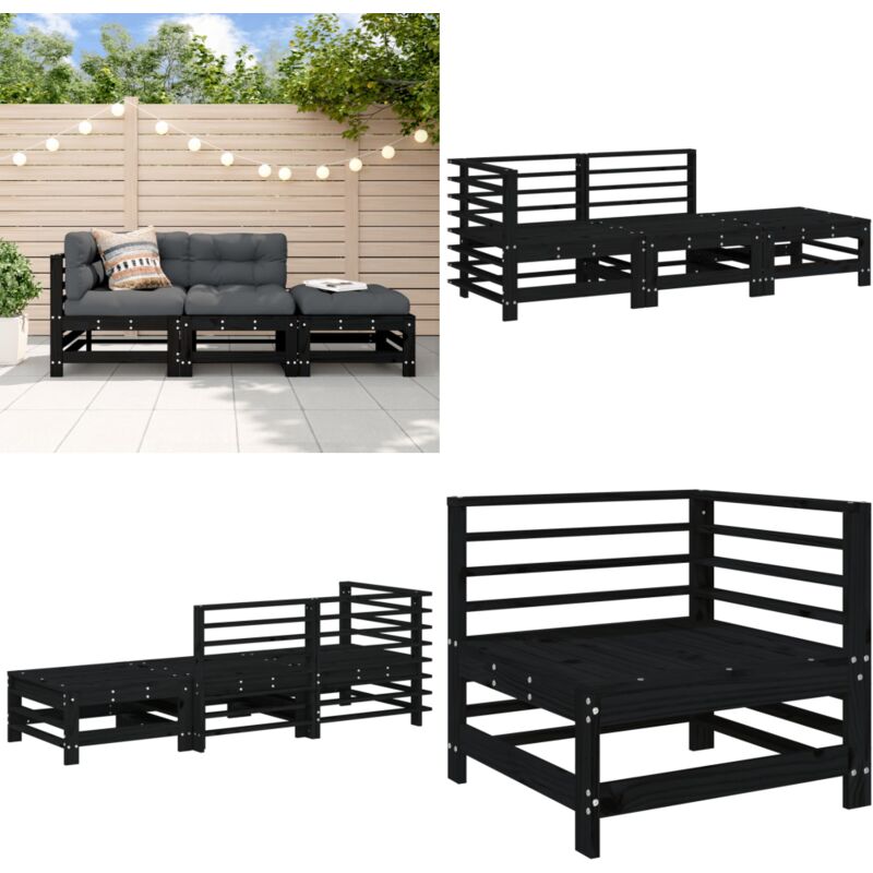 Salon de jardin 3 pcs noir bois massif de pin - Salon De Jardin - Meuble De Jardin - Ensemble De Salon - Meubles De Jardin - Bois Massif - Home &