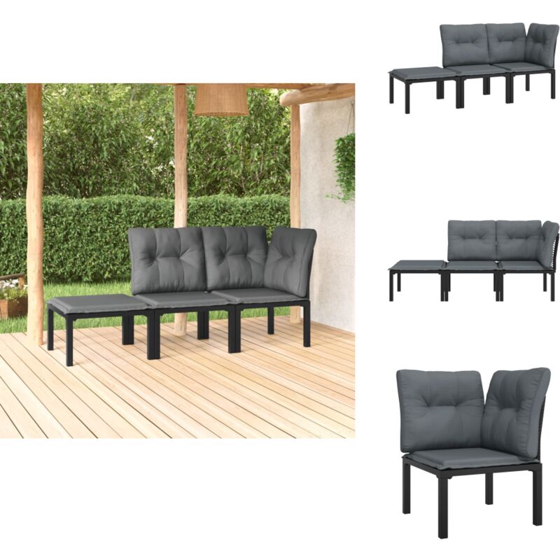 Salon de jardin 3 pcs noir et gris résine tressée - Salon De Jardin - Mobilier De Jardin - Set De Salon Extérieur - Chaise D'angle - Chaise Lounge