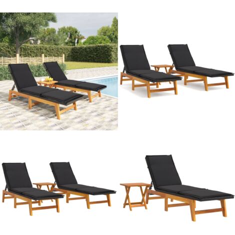 Salon de jardin 3 pcs résine tressée et bois massif d'acacia - Chaise Longue - Salon De Jardin - Mobilier De Jardin - Bain De Soleil - Résine Tressée - Home & Living