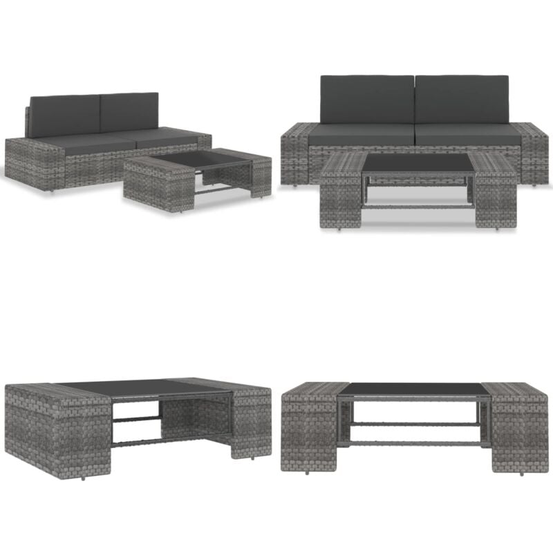 Salon de jardin 3 pcs Résine tressée Gris - Salon De Jardin - Mobilier De Jardin - Ensemble De Meubles De Jardin - Canapé D'angle - Canapé Sectionnel
