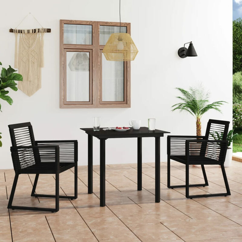 Salon de jardin 3 pcs Rotin PVC Noir