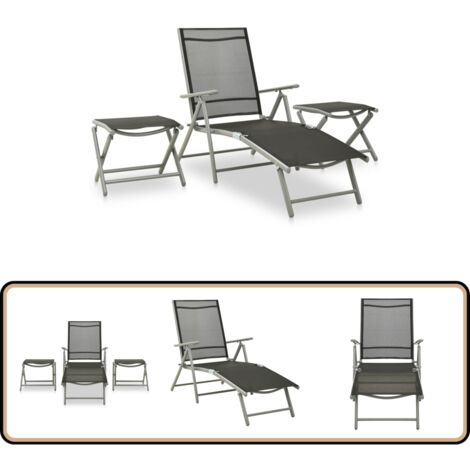 Salon de jardin 3 pcs textilène et aluminium argenté - Ensemble Salon De Jardin - Mobilier De Jardin - Salon Extérieur - Chaises Pliables - Table Basse Pliable