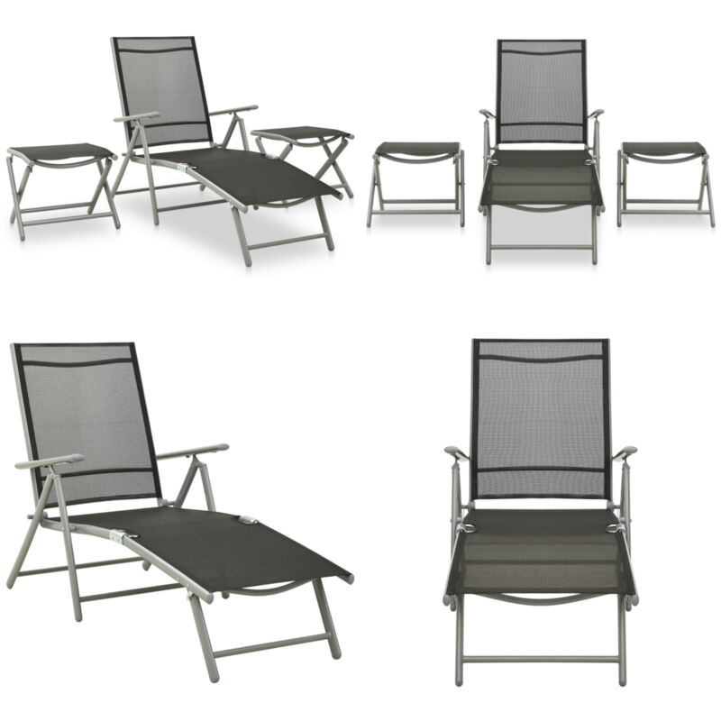 Salon de jardin 3 pcs textilène et aluminium argenté - Ensemble Salon De Jardin - Mobilier De Jardin - Salon Extérieur - Chaises Pliables - Table