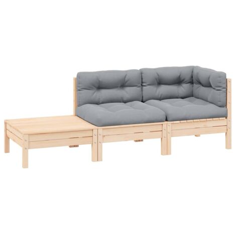 Salon de jardin 3 pcs，Mobilier de jardin avec coussins gris Bois de pin massif CFW58885
