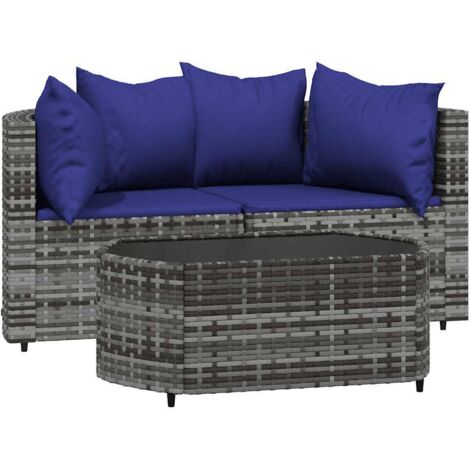 Salon de jardin 3 pcs，Mobilier de jardin avec coussins Gris Résine tressée CFW52679