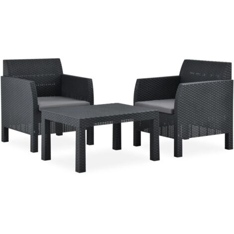 Salon de jardin 3 pcs，Mobilier de jardin avec coussins PP Rotin Anthracite CFW75863