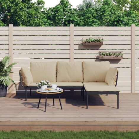 Salon de jardin 3 pcs,Mobilier de terrasse,Table et Chaise pour Relax avec coussins beiges résine tressée -YZ106490