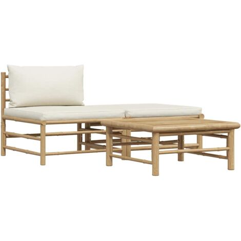 Salon de jardin 3 pcs,Mobilier de terrasse,Table et Chaise pour Relax avec coussins blanc crème Bambou -YZ514771