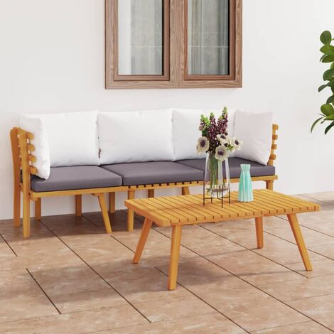 Salon de jardin 3 pcs,Mobilier de terrasse,Table et Chaise pour Relax avec coussins Bois d'acacia solide -YZ924281