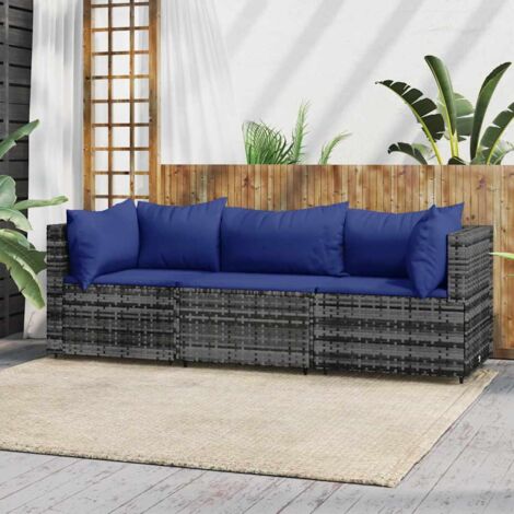 Salon de jardin 3 pcs,Mobilier de terrasse,Table et Chaise pour Relax avec coussins Gris Résine tressée -YZ678308