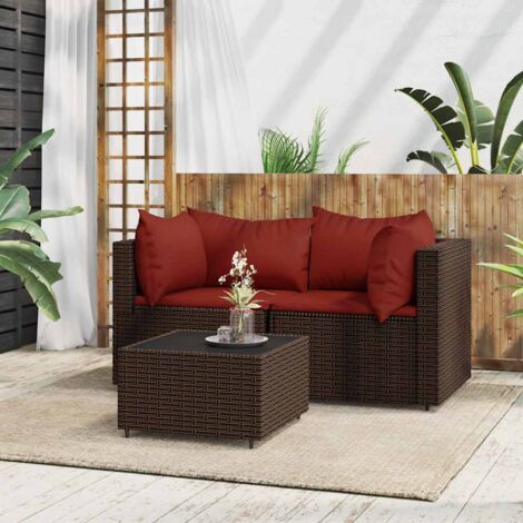 Salon de jardin 3 pcs,Mobilier de terrasse,Table et Chaise pour Relax avec coussins marron résine tressée -YZ994104