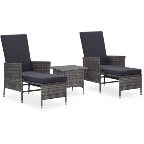 Salon de jardin 3 pcs,Mobilier de terrasse,Table et Chaise pour Relax avec coussins Résine tressée Gris -YZ976244