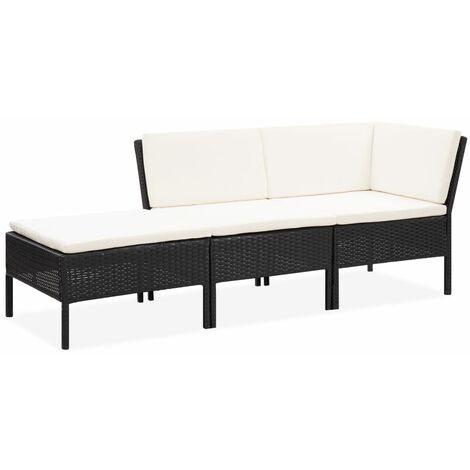 Salon de jardin 3 pcs,Mobilier de terrasse,Table et Chaise pour Relax avec coussins Résine tressée Noir -YZ657669
