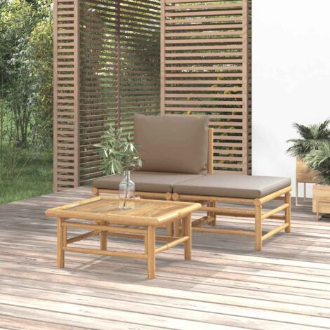 Salon de jardin 3 pcs,Mobilier de terrasse,Table et Chaise pour Relax avec coussins taupe bambou -YZ957929