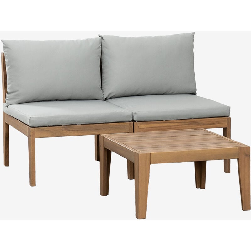 Ensemble de jardin avec canapé modulable 2 pièces et table basse en bois d'acacia Filips Sklum Gris Clair